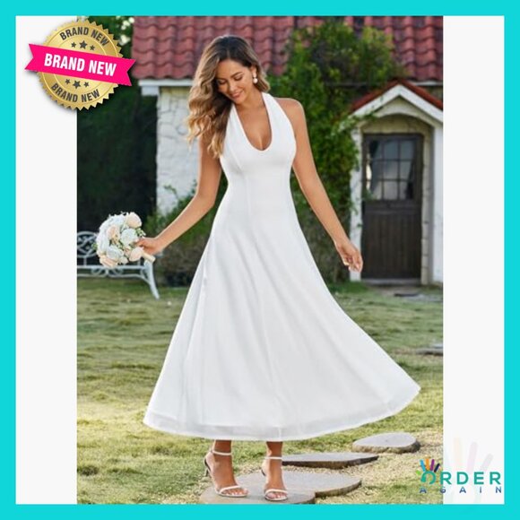 Elegant Floral Maxi Dress Halter V Neck Backless Formal Wedding Guest Wear - Picture 5 of 6